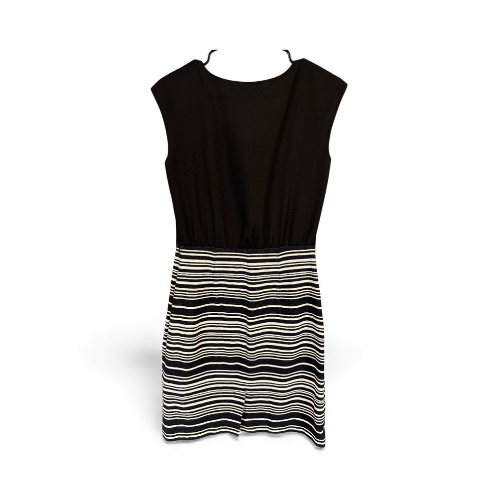 LOFT Black & White Striped Sleeveless Dress Ruffle Neck | Size 4 - Picture 4 of 4